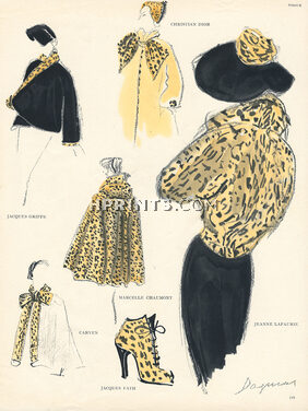Le Léopard et l'Ocelot, 1948 - Jacques Griffe, Carven, Christian Dior, Marcelle Chaumont, Jeanne Lafaurie, Fashion Illustration by Dagmar