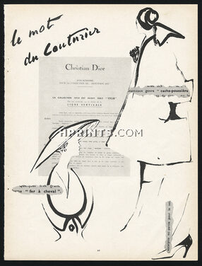 Christian Dior 1950 "Le mot du Couturier", Ligne Verticale, Illustration Castner