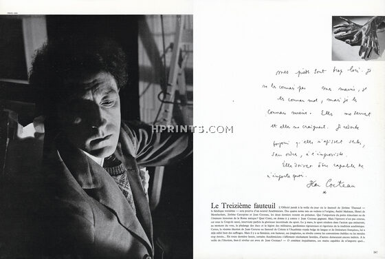 Jean Cocteau 1955 Le Treizième Fauteuil, Photo Lido