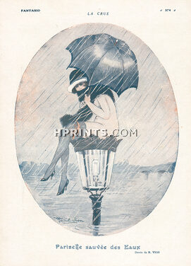 La Crue — Parisette sauvée des Eaux, 1919 - Raoul Vion, Parisette Saved from the Flood, Lamppost, Umbrella