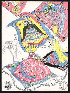 Colcombet 1944 "Les Grandes Amoureuses" Scarves, Madame de Pompadour, Madame de Maintenon...