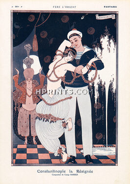 Constantinople la Résignée, 1915 - George Barbier Oriental Dancer Topless, Sailor