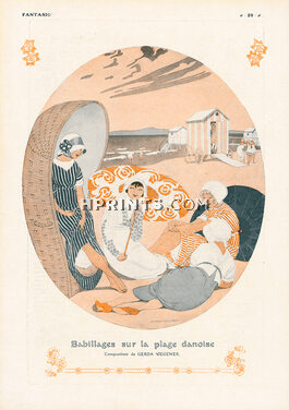 Babillages sur la plage Danoise, 1913 - Gerda Wegener, Danish Beach, Bathing Beauties