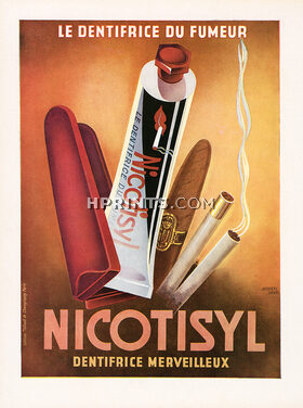 Nicotistyl 1944 Le Dentifrice du Fumeur, Poster Art, The Smoker's Toothpaste, Marcel Santi