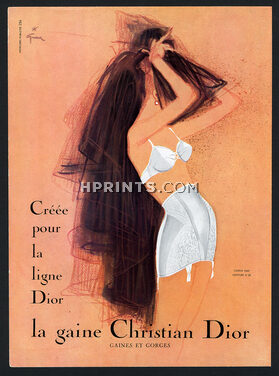 Christian Dior (Lingerie) 1957 René Gruau, Girdle, Bra (Version A) Gorge D60 Ceinture D26