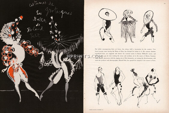 Les Ballets de Roland Petit 1961 Yves Saint Laurent Costume Sketches, Costumes de Grotesques