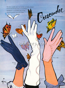 Crescendoe (Gloves) 1954 René Gruau, Butterflies