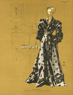 Mad Carpentier 1945 René Gruau, Fashion Illustration, Evening Velvet Coat