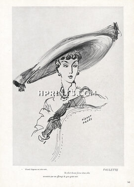 Paulette (Millinery) 1949 Black Hat, Pierre Pagès