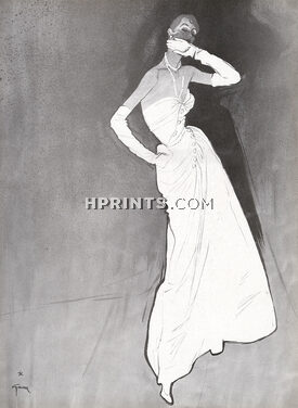 Christian Dior 1949 René Gruau, Evening Gown