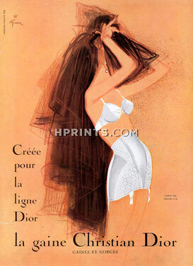 Christian Dior (Lingerie) 1957 René Gruau, Girdle, Bra (Version A) Gorge D60 Ceinture D26