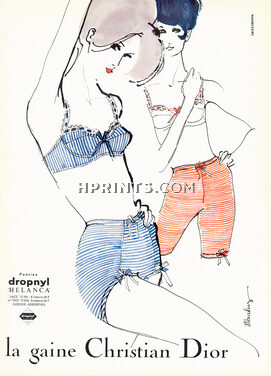 Christian Dior (Lingerie) 1963 Mouchy Fashion Illustration, Panty Girdle Bra