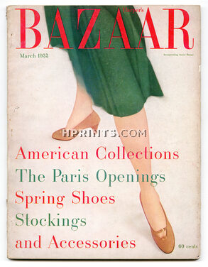 Harper's Bazaar March 1955 The Paris Openings, Cover Newton Elkin, Photo Richard Avedon