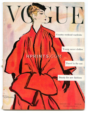 Vogue (British) 1954 January, Cover René Bouché, Revillon, Marc Bohan, Balenciaga