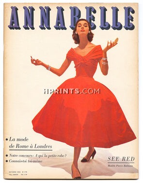 Annabelle 1955 Octobre, N°176 La Mode de Rome à Londres, Cover Balmain Red Dress
