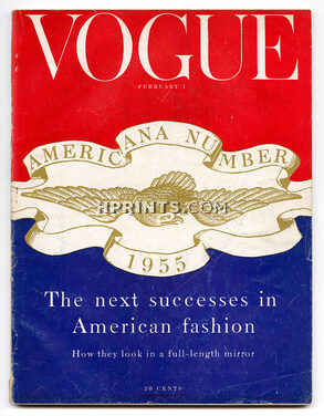 Vogue US February 1, 1955 Americana Number, Herbert Matter, Horst, Rawlings, Radkai, Prigent, René Bouché, Eric...