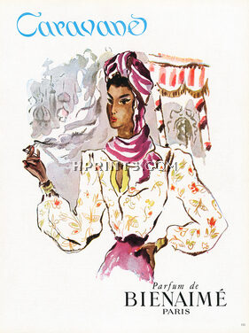 Bienaimé (Perfumes) 1946 Caravane, Oriental, Woman Smoking