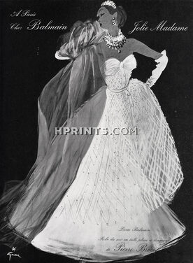 Pierre Balmain 1952 René Gruau, Evening Dress, Tulle Pierre Brivet