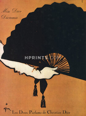Christian Dior (Perfumes) 1952 Miss Dior & Diorama, René Gruau (Fan, version A)