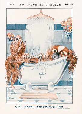 La Vague de Chaleur, 1923 - Miarko Canicule, Kiki Pekingese Dog, Bathroom