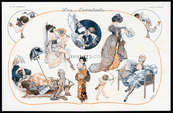 Hérouard 1918 ''Les Eventails'' Fans and women through the Ages Japanese Medieval Costumes