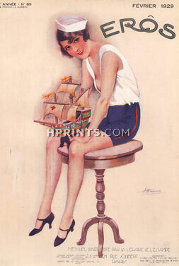 Suzanne Meunier 1929 Février, Eros cover, Attractive Sailor, Miniature Boat