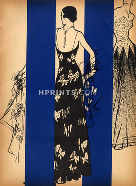 Eisenberg Originals 1951 Butterfly-Printed Tulle Stole, Evening Gown, René Gruau