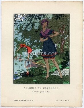Allons ! Du Courage !.., 1913 - Pierre Brissaud, Costume pour le bain. La Gazette du Bon Ton, n°8 — Planche III