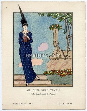 Ah, Quel Beau Temps !, 1913 - George Barbier, Robe d'après-midi de Paquin. La Gazette du Bon Ton, n°8 — Planche VII