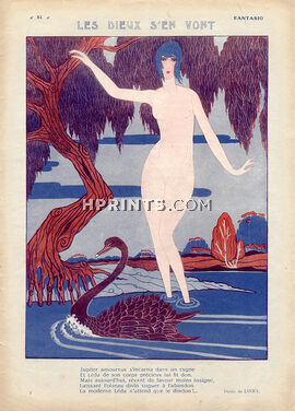 Lucet 1921 Sexy Girl Nude, Leda Mythologie Swan