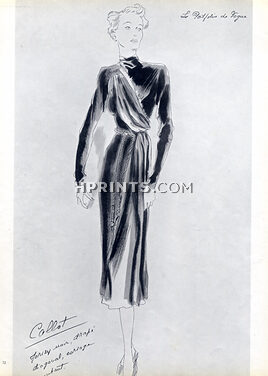 Callot Soeurs 1938 Robe drapé noir, André Delfau