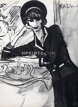 René Bouché 1959 Chanel Jersey Suit Navy-Blue, 2 pages