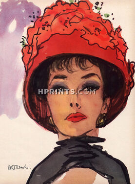 René Bouché 1959 Frances Denney Lipstick Hat by Irene