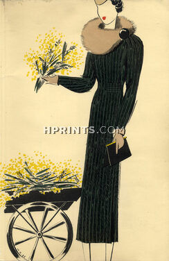 Raimon (Fabric) 1935 Winter Coats 2 Drawings for Mail order Catalogue Küss, 2 pages