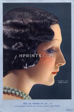 Pierre Imans 1930 Head in Céralaque Hairstyle Woman Art Deco style