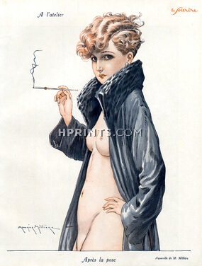 Maurice Millière 1926 Nude Cigarette Holder Sexy Looking Girl