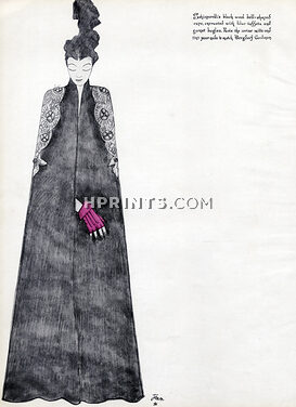 Schiaparelli 1936 Black Wool Bell-Sharped Cape Jean Cocteau Fashion Illustration