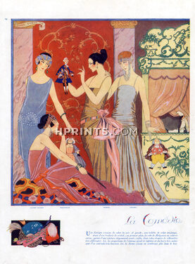 George Barbier 1922 P1 Molyneux Worth.. Fashion Puppet Evening Gown Art Deco Style