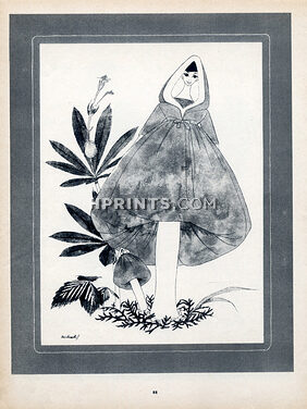 Givenchy 1958 Baschmakoff Evening Gown with Hood Mushroom Style Fashion Illustration