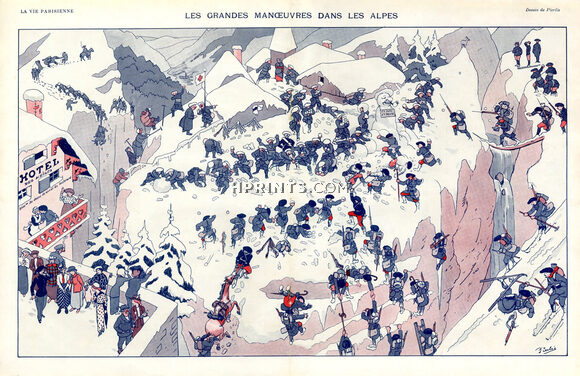Pierlis 1913 The Mountain Infantrymen Comic Strip Climbing Skiing Winter Sports, Pierre Lissac