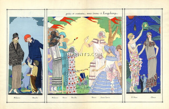Molyneux, Doeuillet, Doucet, Jeanne Lanvin, Paul Poiret, Chéruit 1923 Fashion Illustration, Pochoir