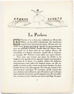 La Pavlova, 1924 - André Edouard Marty 1924-25 Russian Dancer, Gazette du Bon Ton, Text by George Barbier, 4 pages