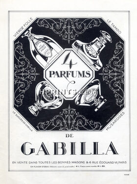 Gabilla (Perfumes) 1922 Vierge Folle, Tango, Musardises, Le Succés, Théo Roger