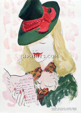 Peggy Sage 1940 Lipstick, Nail Polish, Hatband Dubarry Crimson, Marcel Vertes