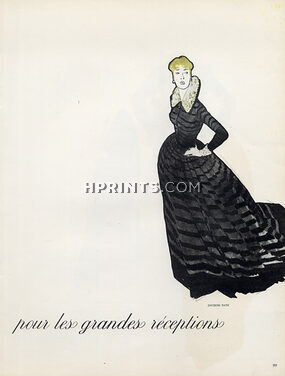 René Gruau 1947 Jacques Fath, Robert Piguet, Marcel Rochas, Christian Dior, Evening Gown, 3 pages