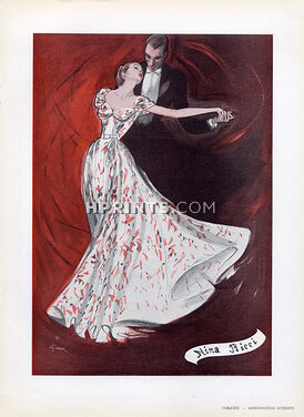 Nina Ricci 1946 Back Bruyère Evening Gown, René Gruau