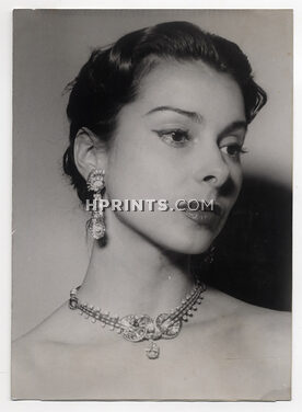 Mellerio Dits Meller 1953 Necklace, Earrings, Crowning, Original Photo Press