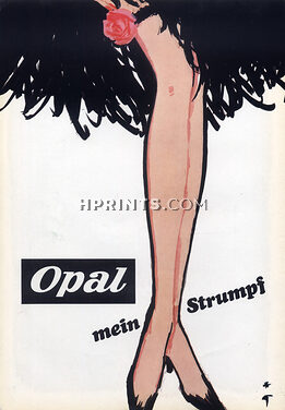 René Gruau 1967 Opal, Mein Strumpf, Stockings Hosiery