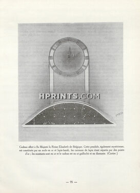 Cartier (Watches) 1950 Pendule Lapis-Lazuli, Or Guilloché, Diamants