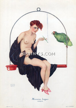 Georges Léonnec 1927 Mauvaises Langues - Gossips, Parrot, Sexy Girl